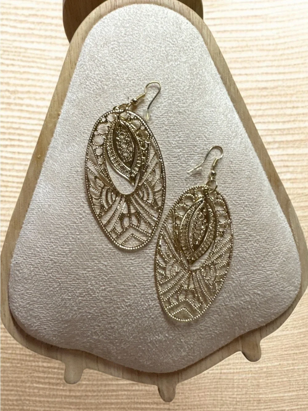 Intricate Oval Filigree Drop Earrings - Gold Tone